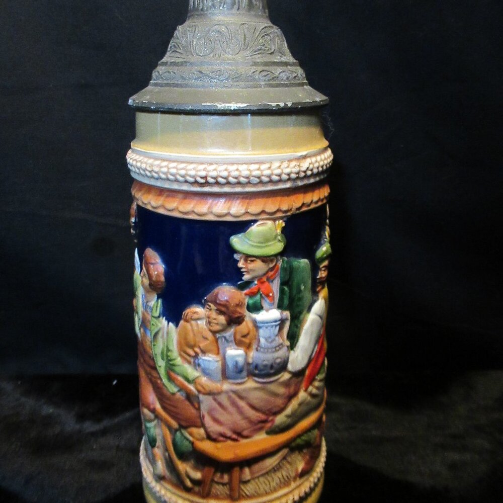 Vintage German Beer Stein 9.5" Mug Original GERZ “Froh Beim Bier Das Lieben Wir”